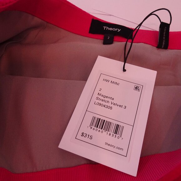 Theory Women's HW Mini Magenta Stretch Velvet Skirt Sz 0 NWT 315 - Picture 9 of 10